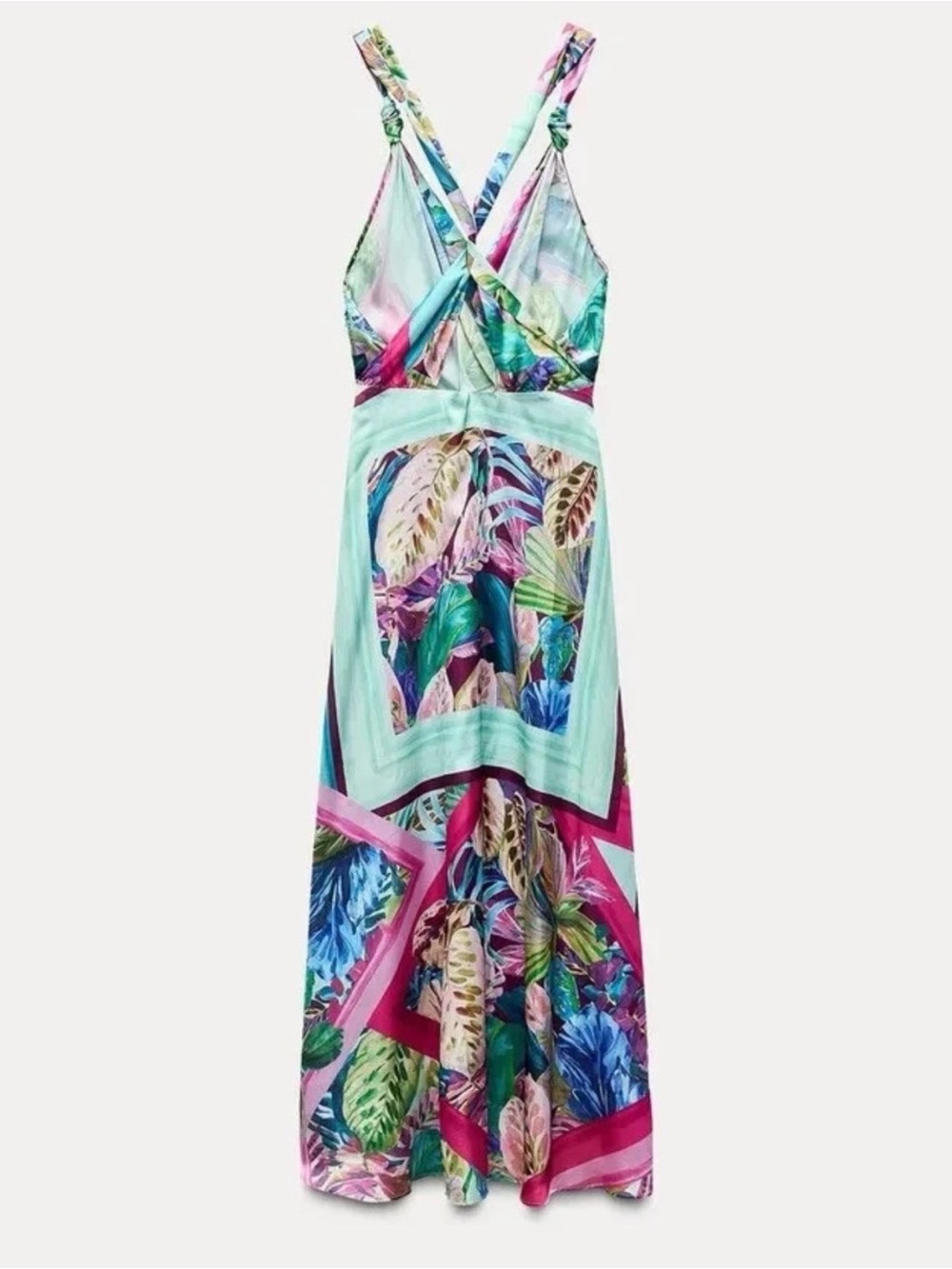 Zara Tropical Satin Maxi Dress Open Back Resort - Picture 9 of 11